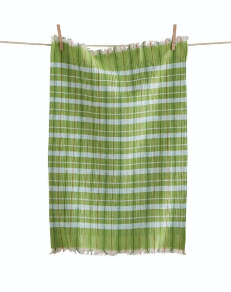 Picture of vivid waffle weave plaid dishtowel - green