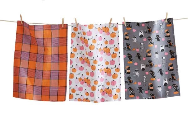 Picture of costume cat pumpkin dishtowel set of 3 - multi