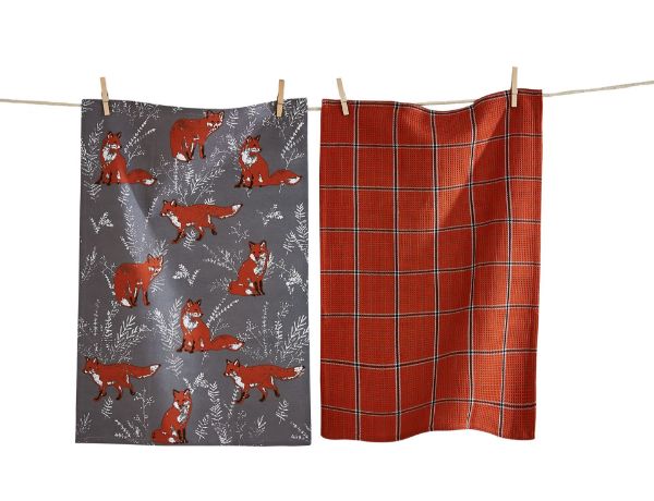 Picture of fox and sprig dishtowel set of 2 - multi