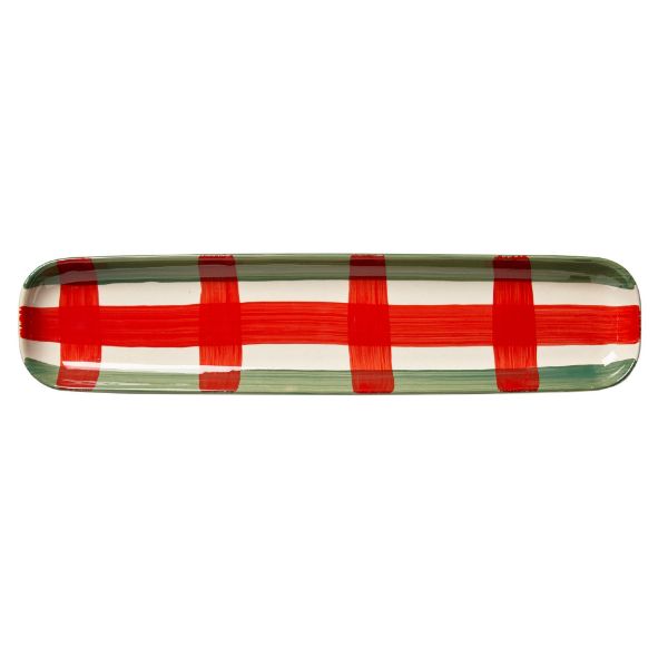 Picture of tis season plaid long rectangular platter - red, multi