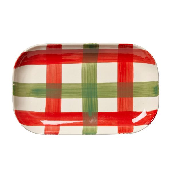 Picture of tis season plaid rectangular platter - red, multi