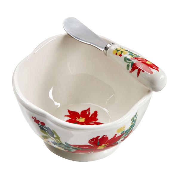 Picture of tis season poinsettia bowl spreader set of 2 - multi