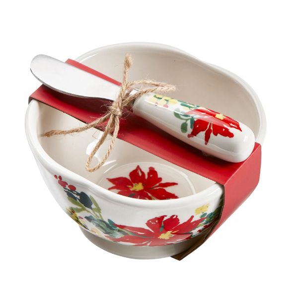 Picture of tis season poinsettia bowl spreader set of 2 - multi