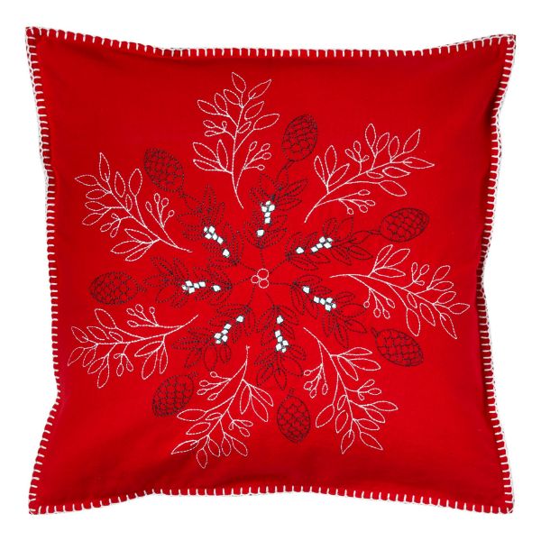 Picture of snowflake pinecone pillow - red