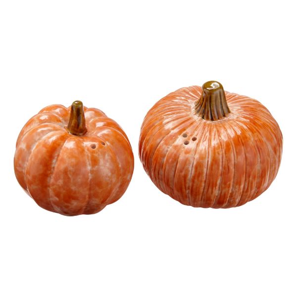 Picture of oversized rustic pumpkin salt & pepper set of 2 - orange, multi