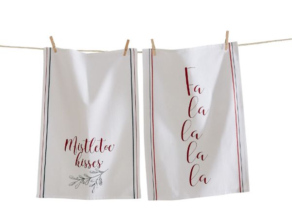 Picture of falala mistletoe kisses dishtowel assortment of 2 - white, multi