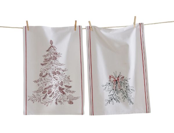 Picture of mistletoe tree dishtowel assortment of 2 - white, multi