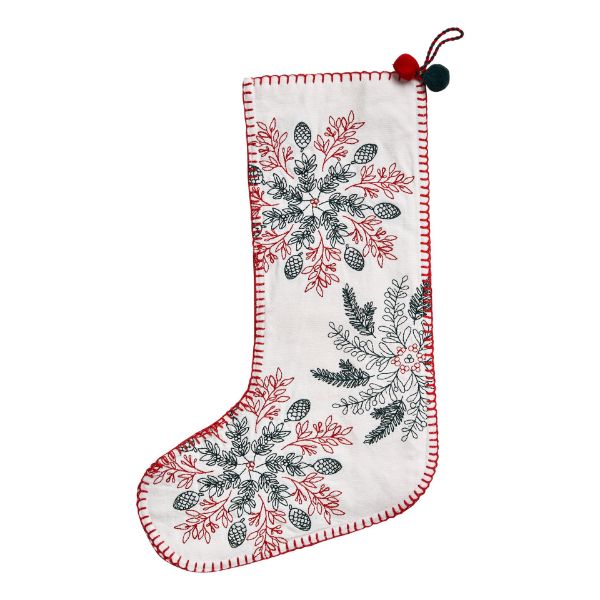 Picture of sprig snowflake stocking - white, multi