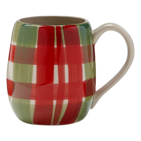 Picture of plaid hand painted mug - red, multi