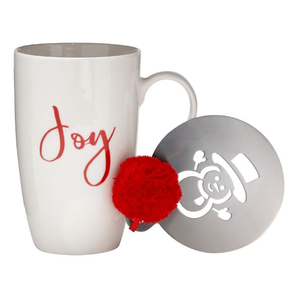 Picture of joy mug & stencil set - white, multi