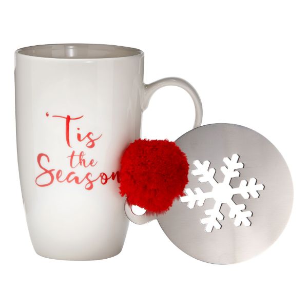 Picture of tis season mug & stencil set - white, multi