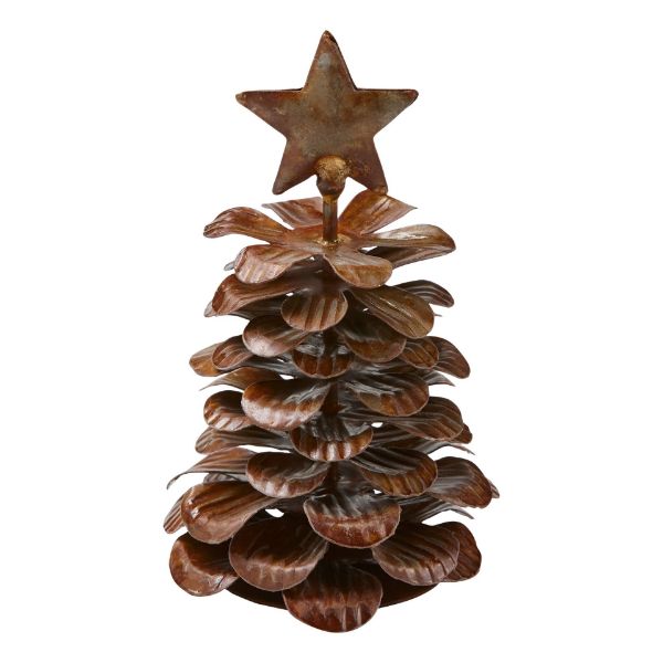 Picture of pinecone tree with star small - antique brown