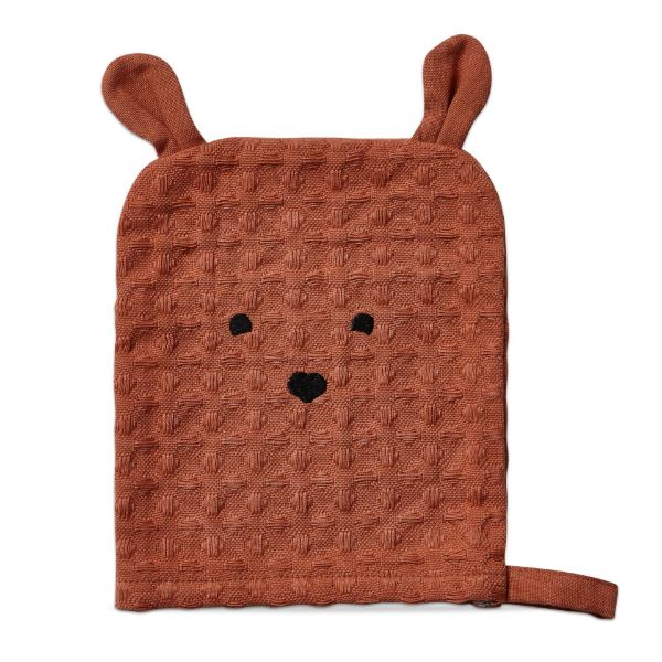 Picture of bear waffle weave bath mitt - terracotta