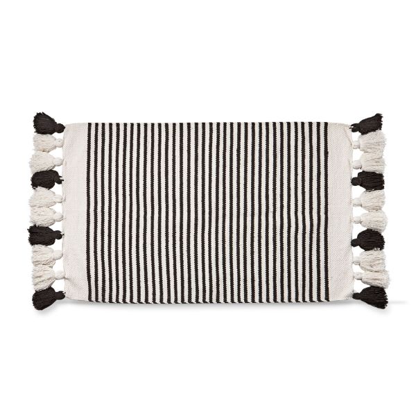 Picture of stripe rug with tassels - black, multi