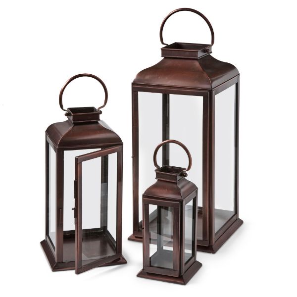 Picture of bronze lantern set of 3 - antique bronze