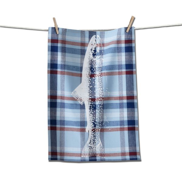 Picture of jackson plaid fish dishtowel - blue, multi