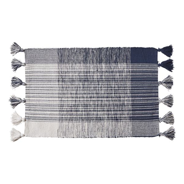 Picture of tassel plaid rug - blue