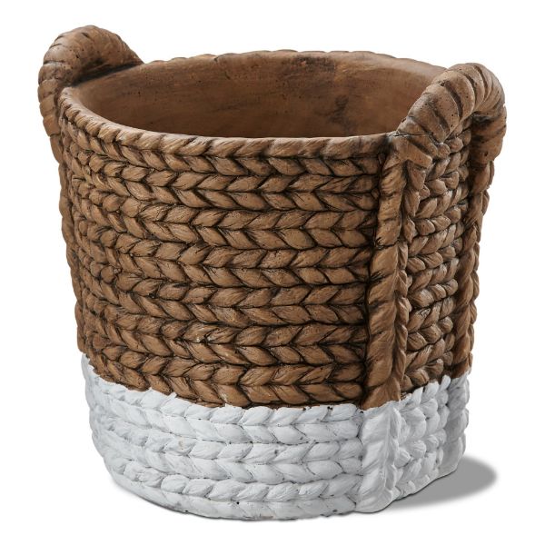 Picture of palermo two tone cement basket planter - white, multi