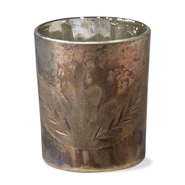 Picture of shimmer handcut leaf tealight holder - antique gold