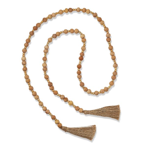 Picture of natural wood bead & jute tassel ends garland - natural