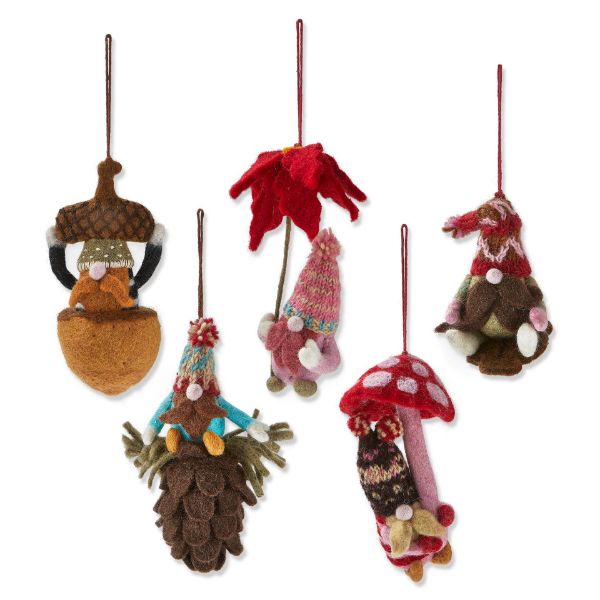 Picture of nature loving gnomies felt ornaments - multi