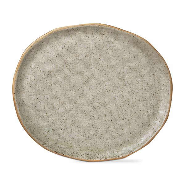 Picture of matte reactive speckle texture glaze platter - beige