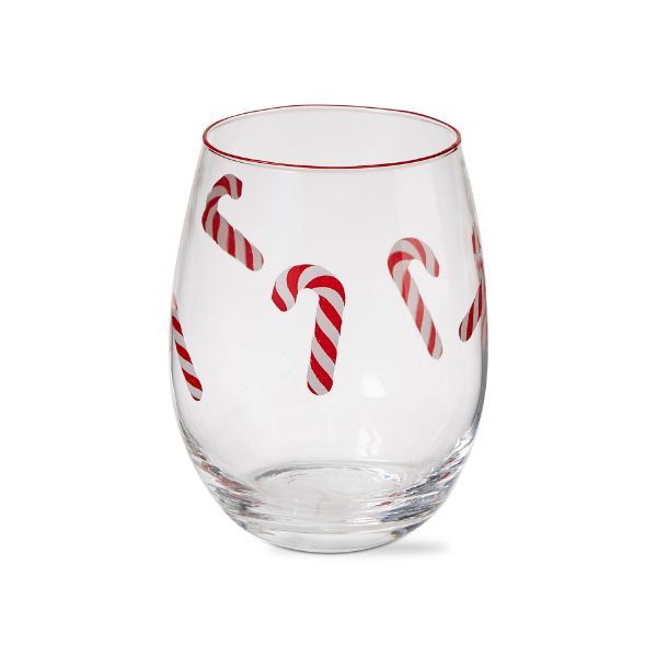 Picture of candy cane stemless wine - red