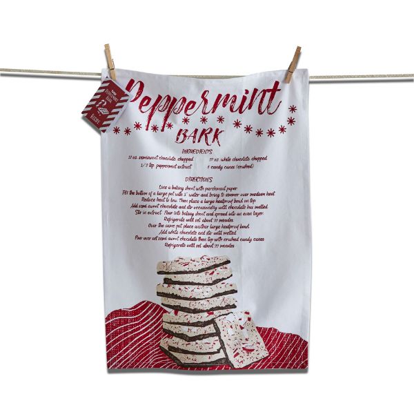 Picture of peppermint bark recipe dishtowel - white multi