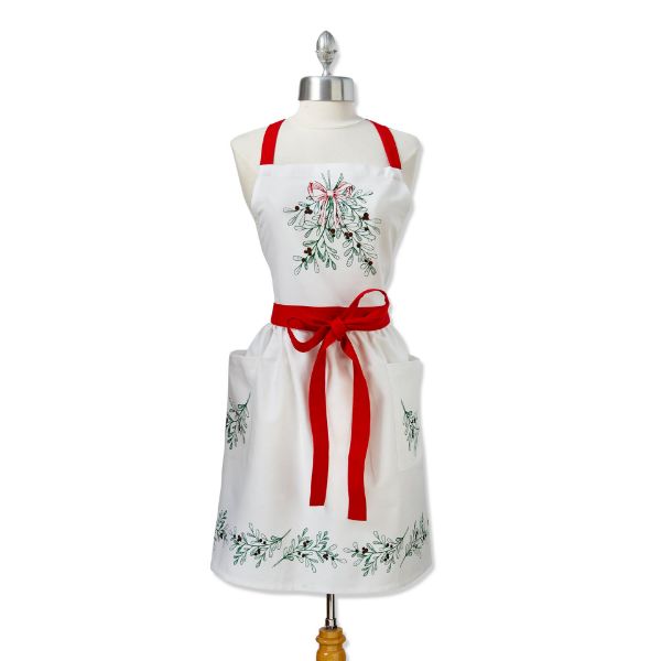 Picture of mistletoe apron - white multi