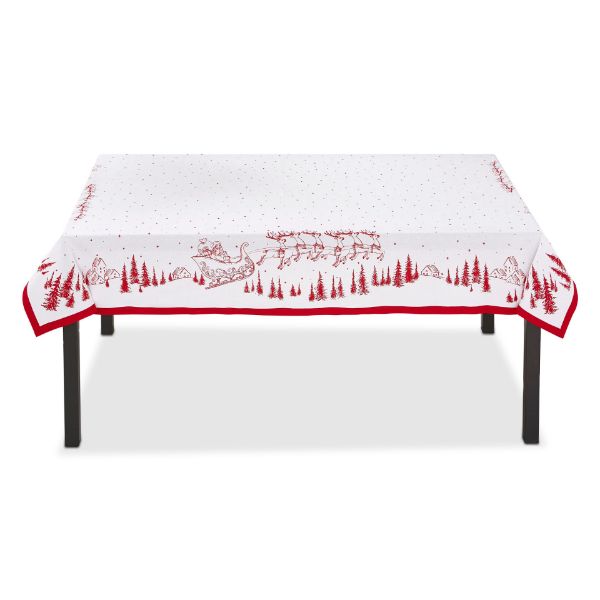 Picture of santa & sleigh tablecloth - white multi