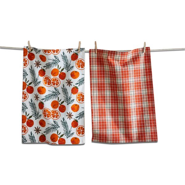 Picture of winter citrus & pine dishtowel set of 2 - orange multi