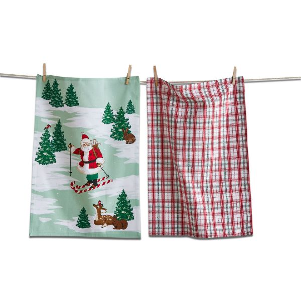 Picture of skiing santa dishtowel set of 2 - multi