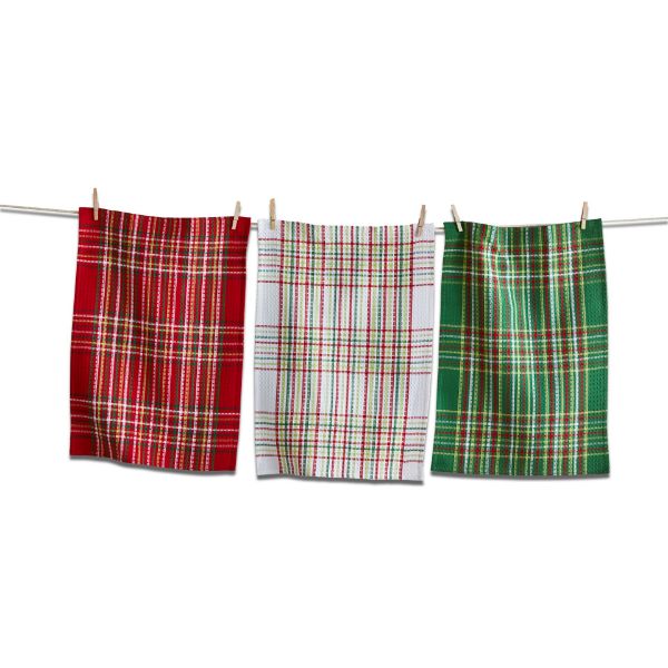 Picture of festive waffle weave plaid dishtowel set of 3 - multi