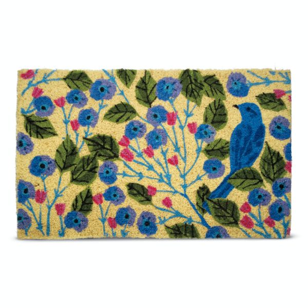 Picture of blue bird blossom coir mat - blue multi